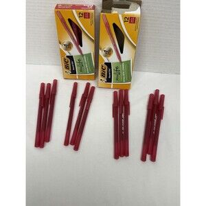 BIC Round Stic Xtra Life Stick Ballpoint Pen 1mm Red Ink Translucent 2 Dozen New